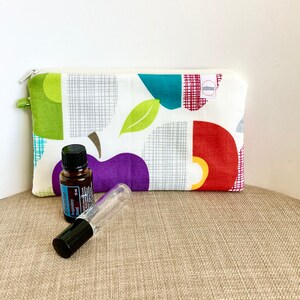 Bolsa de aceites esenciales, bolsa con cremallera WALLET, manzanas en gris rosa verde, estuche para lápices, bolsa de maquillaje cosmético, almacenamiento de botellas de rodillos de aceite esencial