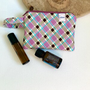 Mini bolsa con cremallera, bolsa para aceites esenciales, cuadros grises, estuche para auriculares, bolsa con ruedas para botellas, almacenamiento de aceites, edeennut, almacenamiento de aceites esenciales, almacenamiento de botellas con ruedas