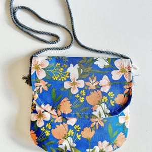 Blue Garden floral Toddler mini messenger bag, Kids purse, Tween crossbody bag, Homeschool Preschool Gathering nature adventure bag, orange