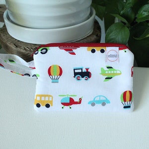Mini zipper pouch, Primary Transportation, trains, Coin purse, makeup bag, Kids Wallet, essential oil bag, edeenut, Kids toy bag, EO Storage