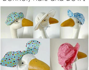 23” Porch Goose Hats, Bonnet, and Bow, Sewing Digital Pattern, Yard Art. PDF, baseball cap, sun hat, sailor hat. Boy Goose