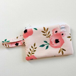 Mini Zipper pouch, PINK Floral, purse organizer, Coin purse, wallet, earbud pouch, business card holder edeenut, essential oil holder