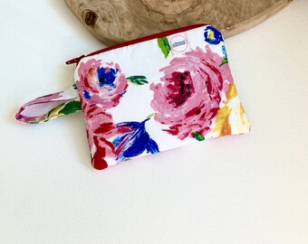 Mini Zipper Pouch, Essential oil bag, Pink Roses, Earbud case, Roller Bottle Bag, Oil storage, edeenut, EO Storage, Roller bottle storage