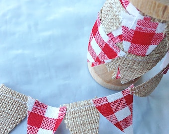 Farm banner, Western bunting, Burlap mini bunting, Cake bunting, Red gingham down on the farm, picnic party, Custom, edeenut, Balloon tassel