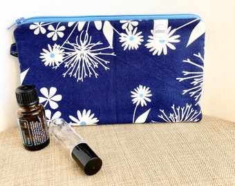 Rustic Floral Boho Pink three pocket travel pouch for aromatherapy essential oil roller and small beauty items
