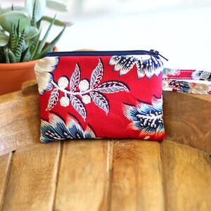Mini zipper pouch, Essential oil bag, Red Floral, Coin purse, makeup bag, kids wallet, Oil Insert, essential oil clutch, ESO storage, Navy