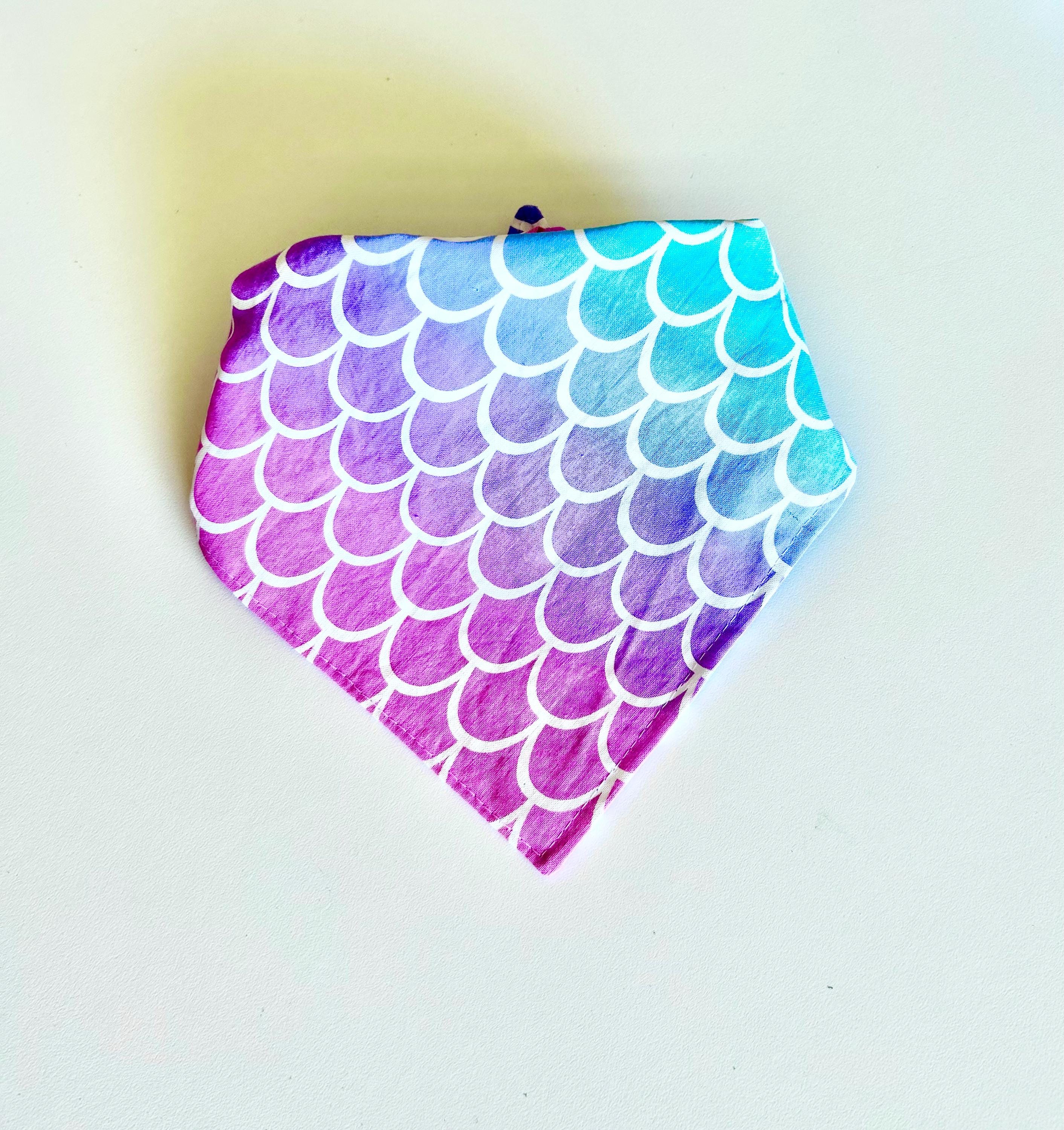 Mermaid Party fabric Dog bandana, Neckwear dog scarf, Tie or Snap option, cotton, Puppy Double sided reversible, Puppy, Rainbow Fish doggy