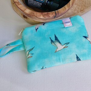 Mini bolsa con cremallera, gaviotas azules, organizador de carteras, monedero, billetera, estuche para auriculares, tarjetero edeennut, porta aceites esenciales