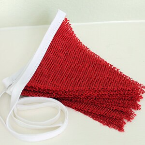 White and Red Burlap Valentines, Christmas decoration. Fabric sewn Burlap flag Banner. Photo prop. 12 Pennant flags Bunting DIY customize