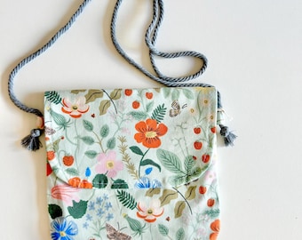 Mint Green floral Toddler mini messenger bag, Kids purse, tween crossbody bag, Homeschool Preschool, Gathering nature adventure bag, orange