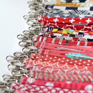Wrist strap. RED PINK fabrics with swivel clip. You Choose color/pattern. zipper Pouch wrist strap. fabric wristlet, key holder, keychain