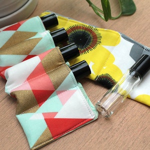 Essential oil insert, 5 pockets, Roller bottles, Yellow Sunburst, Oil Sleeve, padded oil bag, Essential oil storage, EO travel case