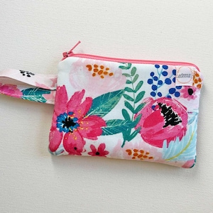 Mini Zipper pouch, Pink Floral, purse organizer, Coin purse, wallet, earbud pouch, business card holder edeenut, essential oil holder