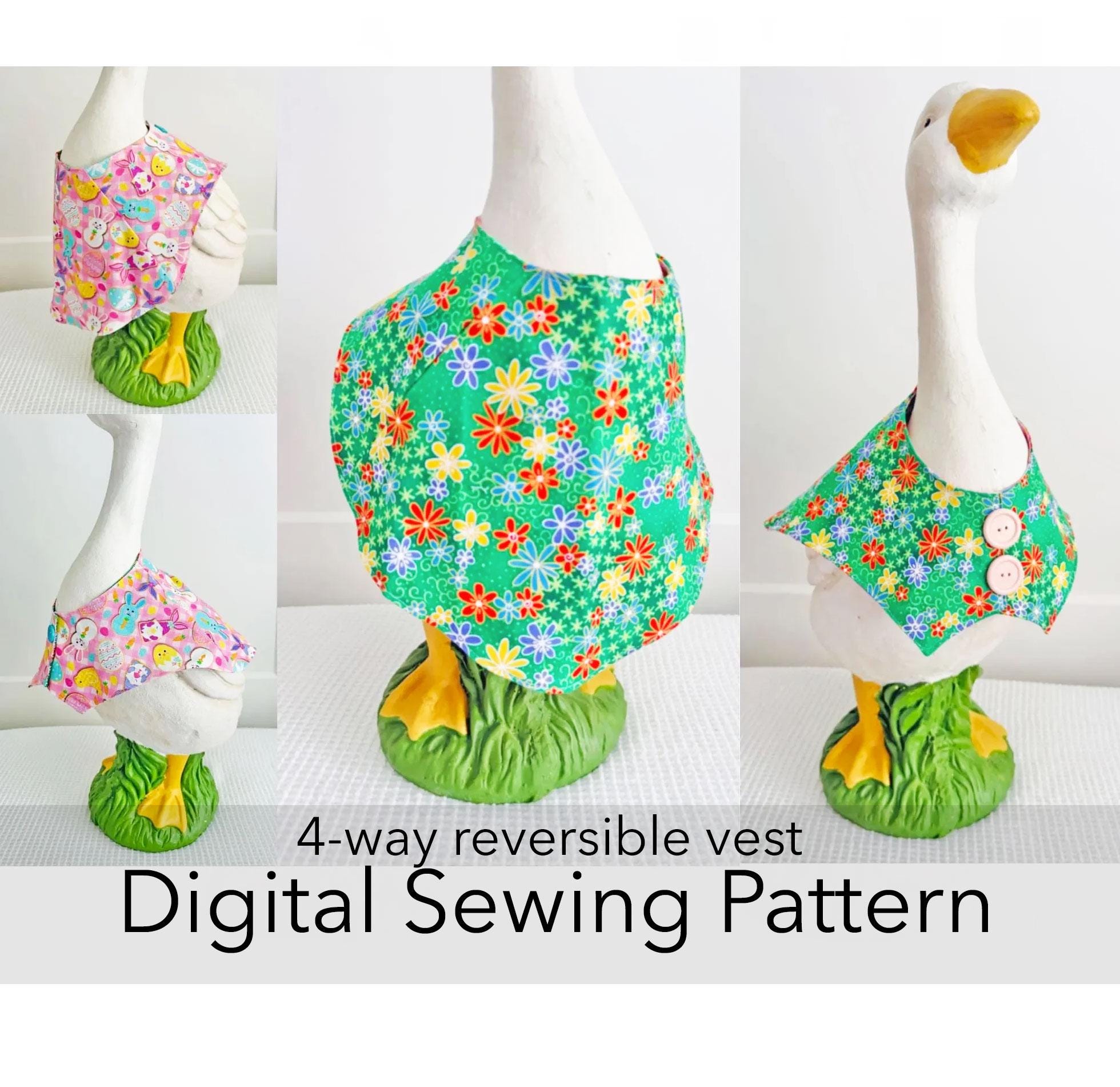 23" Porch Goose Cape, Reversible, Sewing Digital Pattern, Yard Art. PDF Shawl, wear 4 ways Vest.