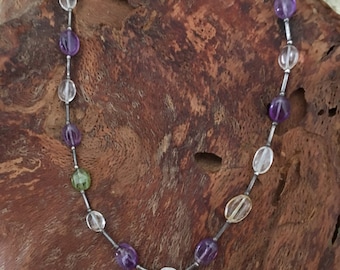 Amethyst, peridot, clear quartz and citrine necklace in sterling