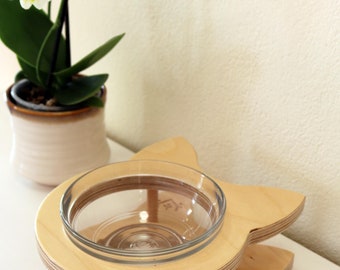 Ciotola rialzata a forma di gatto con ciotola in vetro (300 ml) - Stazione di alimentazione per gatti - Porta ciotola per gatti - Regalo per gatti
