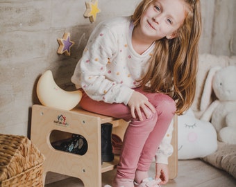 Rangement pour chaussures et tabouret Montessori - Banc à chaussures multifonctionnel - Meubles de chambre de bébé - Rangement pour chaussures - Banc à chaussures