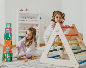 Montessori Wooden Triangle Climber - Toddler Climbing Ramp and Mini Slide