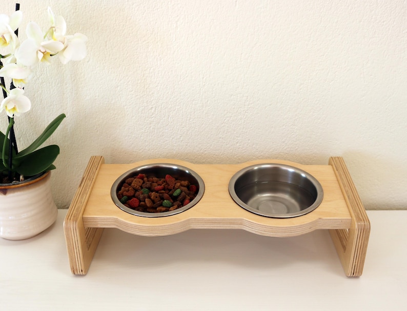 Cats and Dogs Wooden Feeding Station With Double Stainless Steel Bowls ...