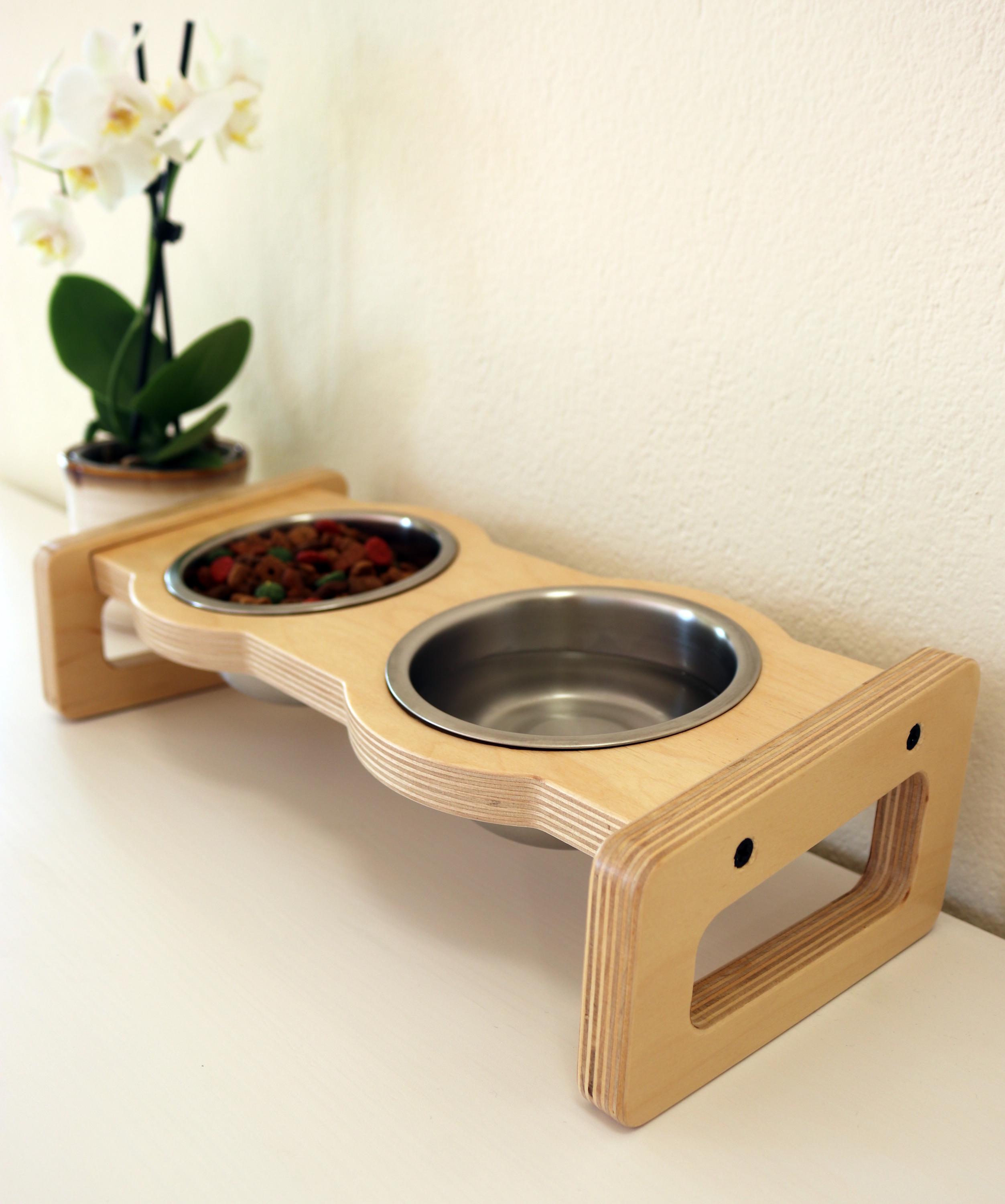 Cats and Dogs Wooden Feeding Station With Double Stainless Steel Bowls ...
