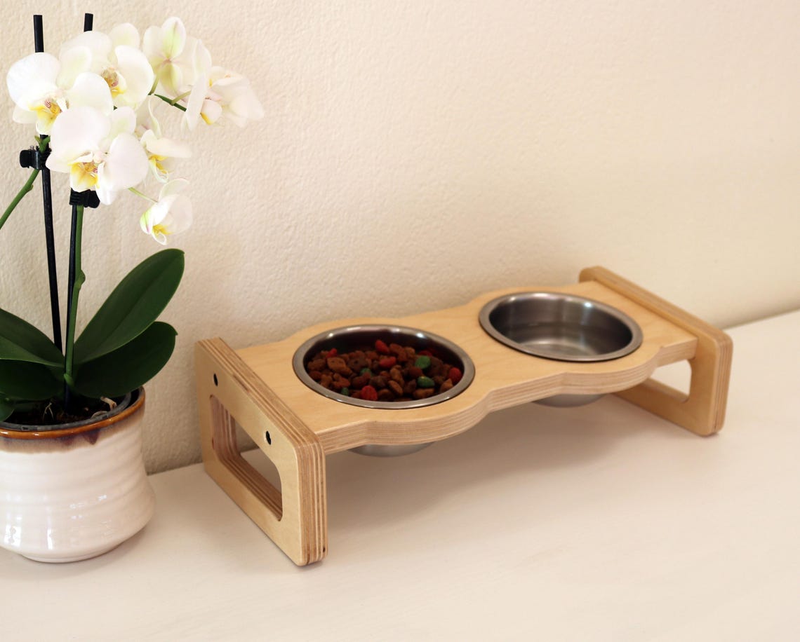 Cats and Dogs Wooden Feeding Station With Double Stainless Steel Bowls ...