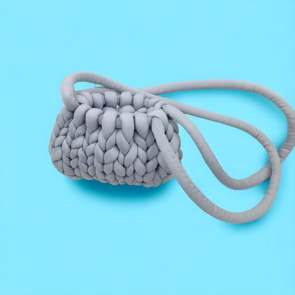 Summertime occasional fashion forward soft knitted shoulder bag choice of colours pink, blue and grey
