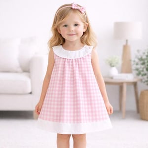 strapless open back dress Tesa Babe Toddler Dress – Pink Gingham, Eyelet Flutter Sleeves, 4T main image 0