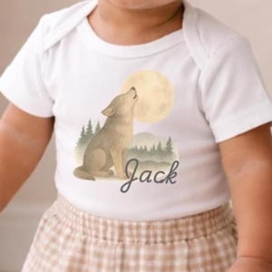 Personalized Wolf Baby Bodysuit | Custom Name Baby Boy Outfit | Woodland Baby Clothes | Baby Shower Gift | Forest Nursery Outfit