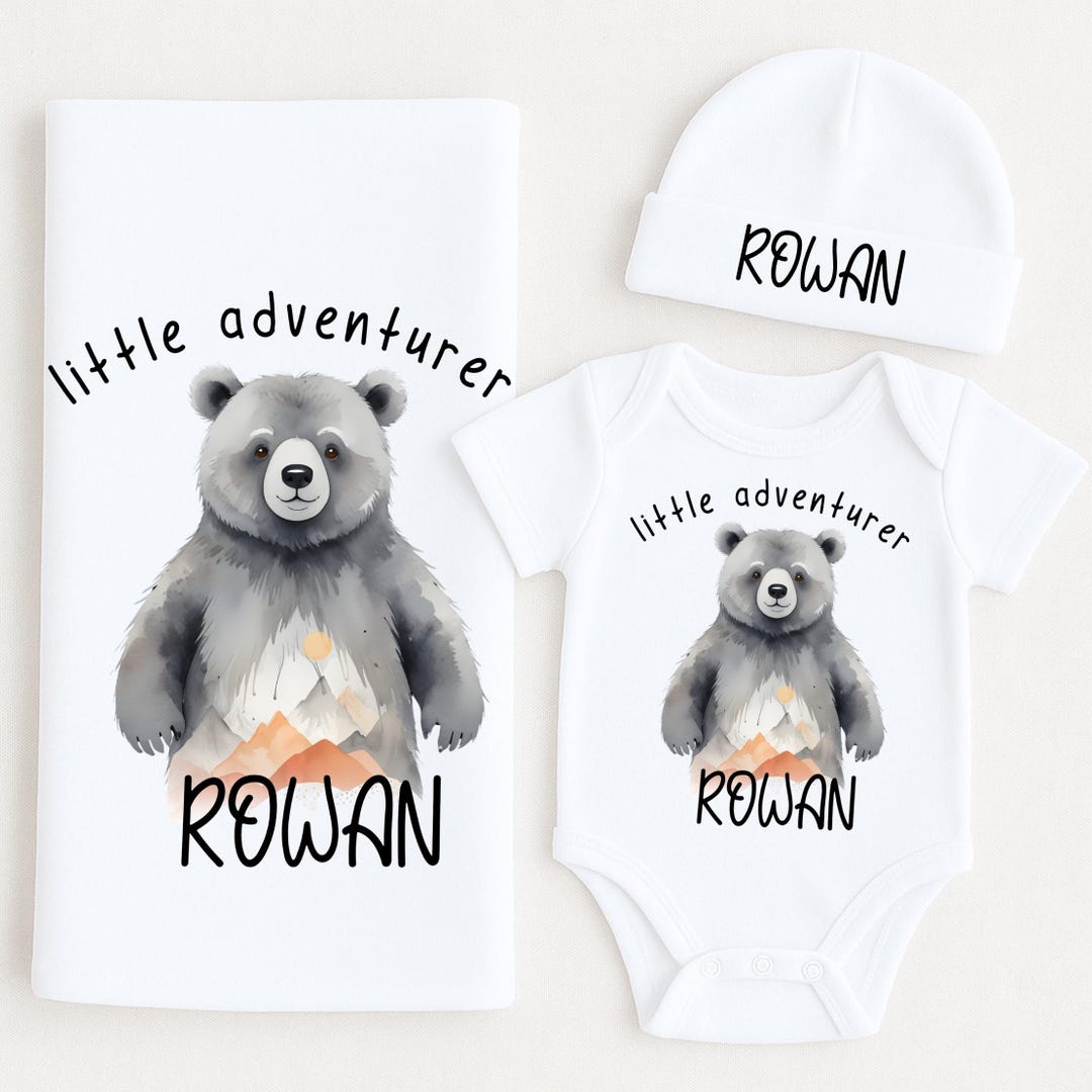 Little Adventurer Bear Baby Gift Set – Personalized Watercolor Bear ...