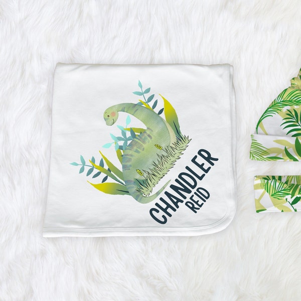 Dinosaur Coming home Outfit, Baby Boy Swaddle Set, Personailzed Shower Gift, Newborn Blanket, Jungle theme nursery decor,Jurassic,142