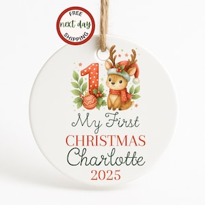 Personalized Baby&#39;s First Christmas Ornament 2025 • Custom Name Deer Ornament • Newborn Keepsake Gift • Free Next Day Shipping