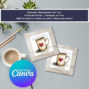 Étiquettes cadeaux de l'amitié - Notes pour élever ses enfants - Câlins dans une tasse Jolies étiquettes pour envoyer un cadeau de remerciement ou une note de soutien émotionnel