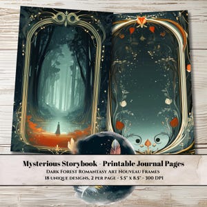 Peut inclure: Pages de journal imprimables avec 18 designs uniques inspirés du romantisme de la forêt sombre et du style Art nouveau. Chaque page comporte deux designs, mesurant 14 cm sur 21,5 cm à 300 DPI.