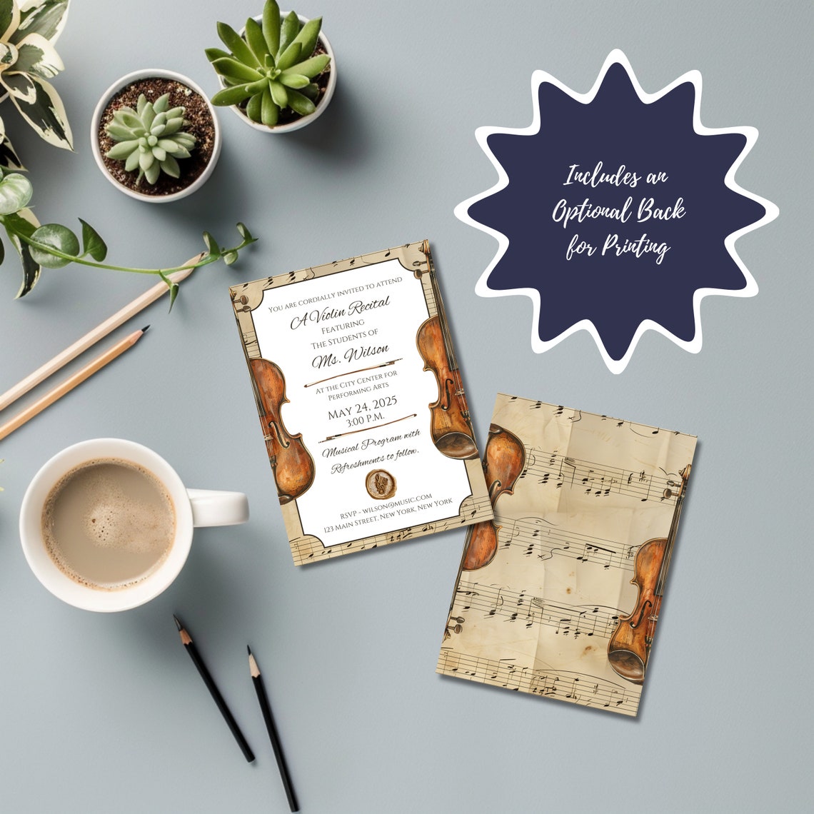 Voice Lessons Invites Editable Violin Recital Invitation - for Teachers, Performers, or ...
