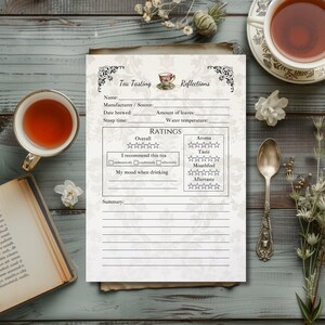 Tea Tasting Journal - Bearbeitbare Vorlage für Verkostungsnotizen und Verkostungsmenü - Nachmittags-Teeparty-Aktivität - Regency-Stil