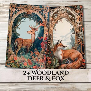 Printable Scrapbook Kit - Deer & Fox Frames for Junk Journals (PDF, JPG)