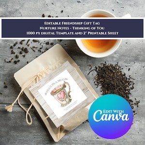 Étiquettes modifiables pour cadeaux de l'amitié - Notes pour prendre soin de vous - Câlins dans une tasse - Étiquettes de thé pour envoyer des remerciements ou un soutien émotionnel