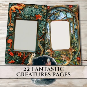 Art Nouveau Junk Journal Frames: 22 Magical Creatures Scrapbook Kit (PDF, JPG)