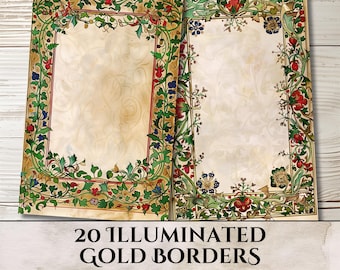 Printable Journal Kit Frames - 20 Half Page Images for Scrapbooking, Junk Journals, and Paper Crafts - Illuminated berries and florals