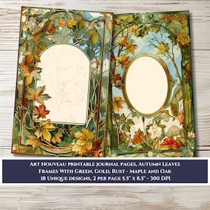 Afdrukbare journaalkitframes - 18 afbeeldingen van een halve pagina voor scrapbooking, junkjournals en papierkunst - art nouveau herfstesdoorn en eikenblad