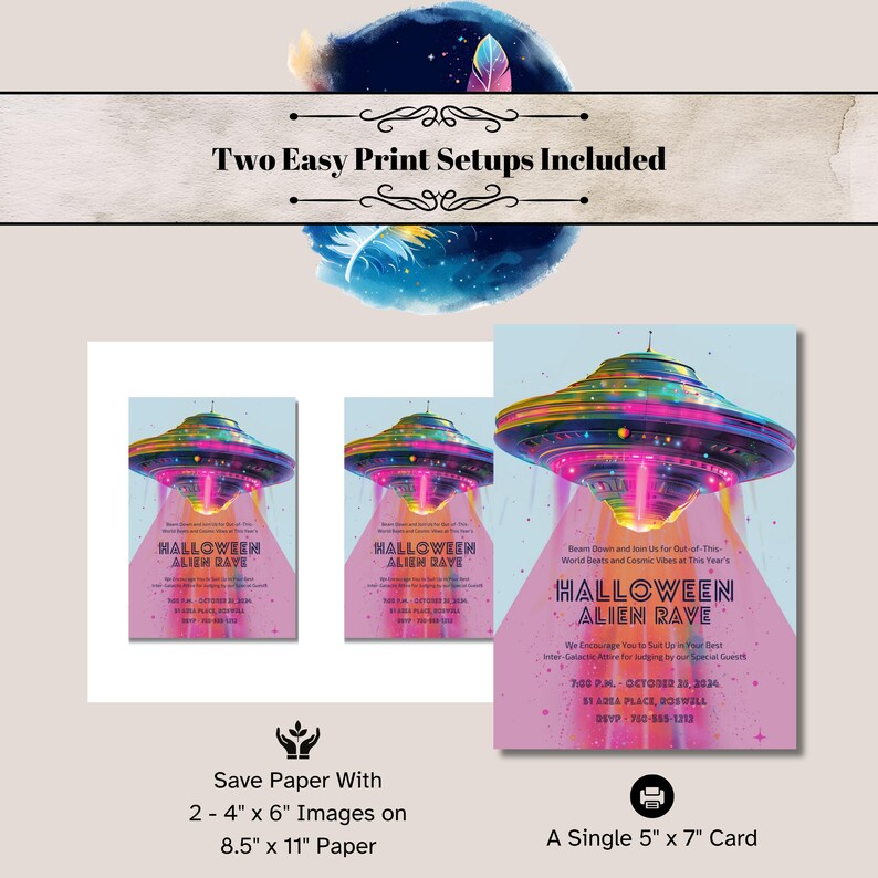 Alien Rave Design Editable Halloween Alien Rave Party Invitation - Retro-futurism UFO ...