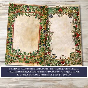 Kit de marcos para diarios imprimibles: 20 imágenes de media página para álbumes de recortes, diarios basura y manualidades de papel: bayas y flores iluminadas