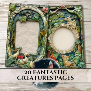 Art Nouveau Junk Journal Pages: 20 Fantastical Creatures Scrapbook Kit (PDF, JPG)