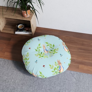 Peter Rabbit Meadow, Tufted Floor Pillow, Round nursery decor