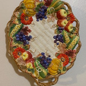 Fitz And Floyd Herbst Kopfgeld Servierplatte Gewebten Korb Herbst Dekor Keramik Obst