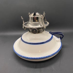 Vintage Lamplight Farms Ceramic oil or Kerosene Cobalt Blue and White 1970