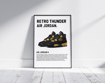 hypebeast Jordan 4 nike shoes, digital prints of hypebeast decor, sneaker prints of nike wall art, Air Jordan 4 Retro Thunder gift for men