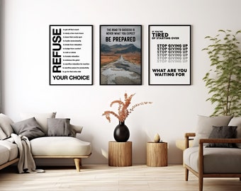3 piece wall art of motivational posters, office decor, dorm decor and salon decor. Inspirational quotes for business plans by AirPrintables