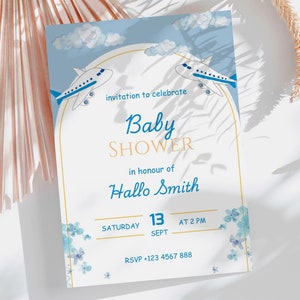 Editable Baby Shower Template, Baby Boy Naming Ceremony Invite, Blue Baby shower Invite, Blue Jet Ceremony Invite, Blue Baby shower design.