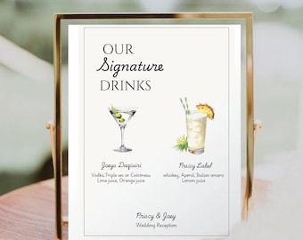 Editable Signature Drinks Template, Customizable His Hers Drink Sign, Printable Wedding Bar Menu Sign, 50 variety drinks sign, Bar menu.